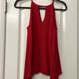 Open shoulder long sleeve red blouse